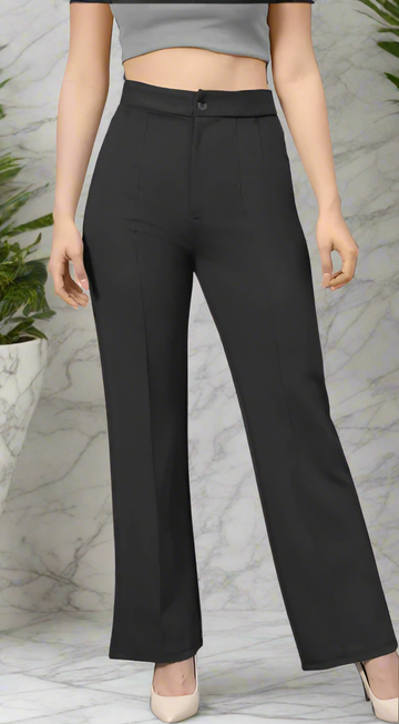 Celvora Women’s Black High-Waist Straight-Leg Trousers – Sleek & Stretchable Office Wear