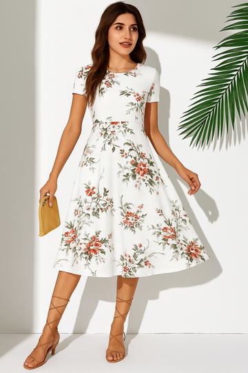 Celvora Signature Fit & Flare Floral Midi Dress for Effortless Elegance