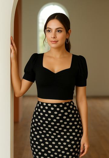 Celvora ChicSquare Top – Premium Stretchy Ribbed Crop for Everyday Elegance