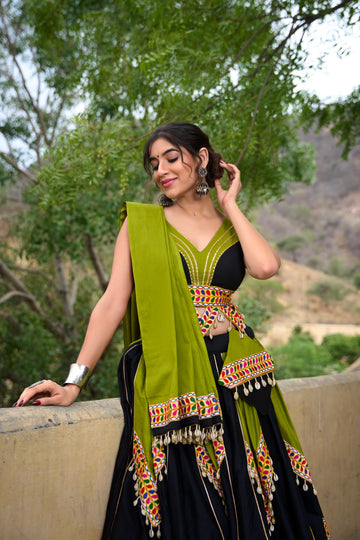 Celvora Navratri 2025 Pure Cotton Lehenga Choli Set | Gamthi Work & Kodi Lace | Dupatta & Purse Included | 6 Meter Flair