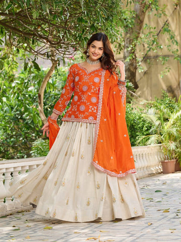 Celvora Real Modelled Festival Lehenga Choli Set – Pure Chinon Kurti, Tissue Silk Lehenga & Heavy Embroidery Dupatta