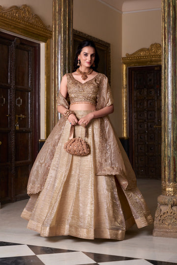 Celvora– Festive Gold Crush Lehenga for Navratri & Weddings