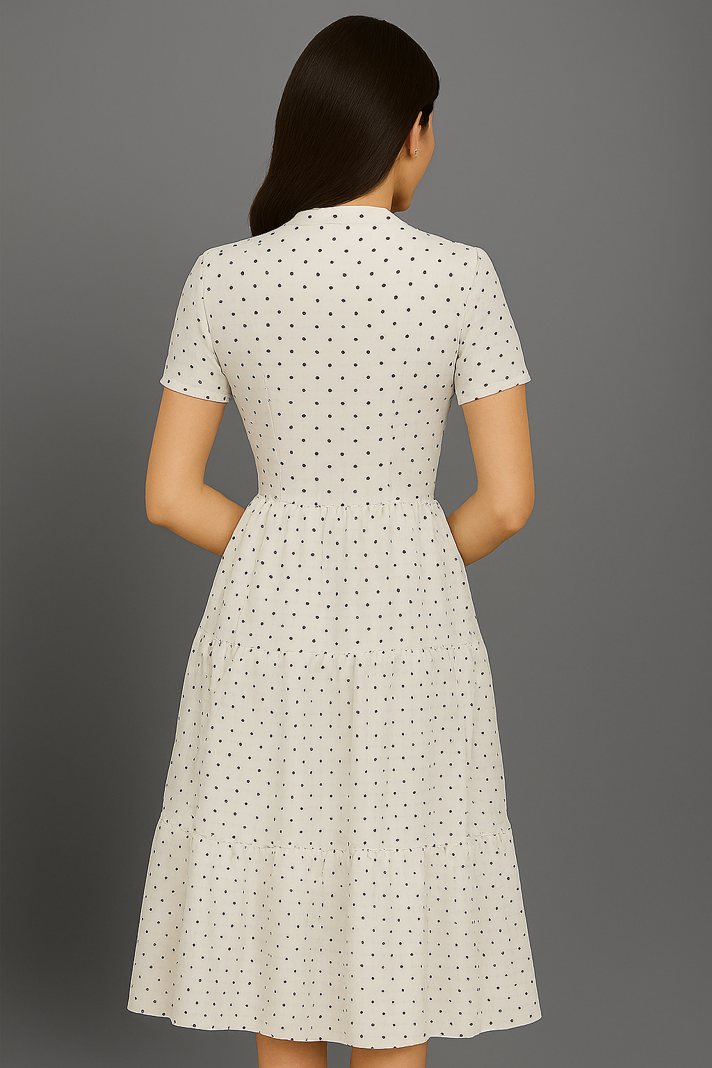White Polka Dot Flared Midi Dress