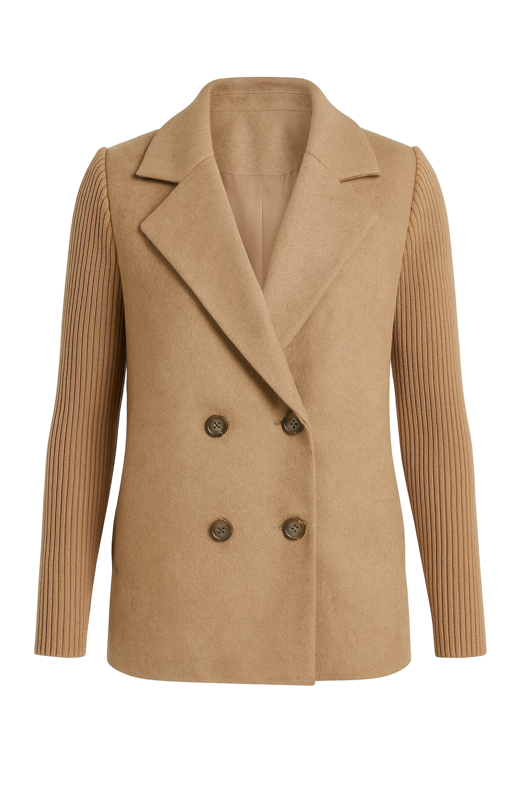 Full Size Knit Sleeve Double-Breasted Outerwear Plus Size