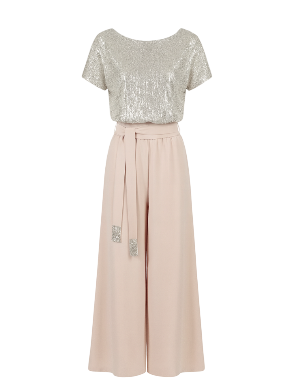 Full Size Sequin Round Neck Short Sleeve Wide Leg Jumpsuit