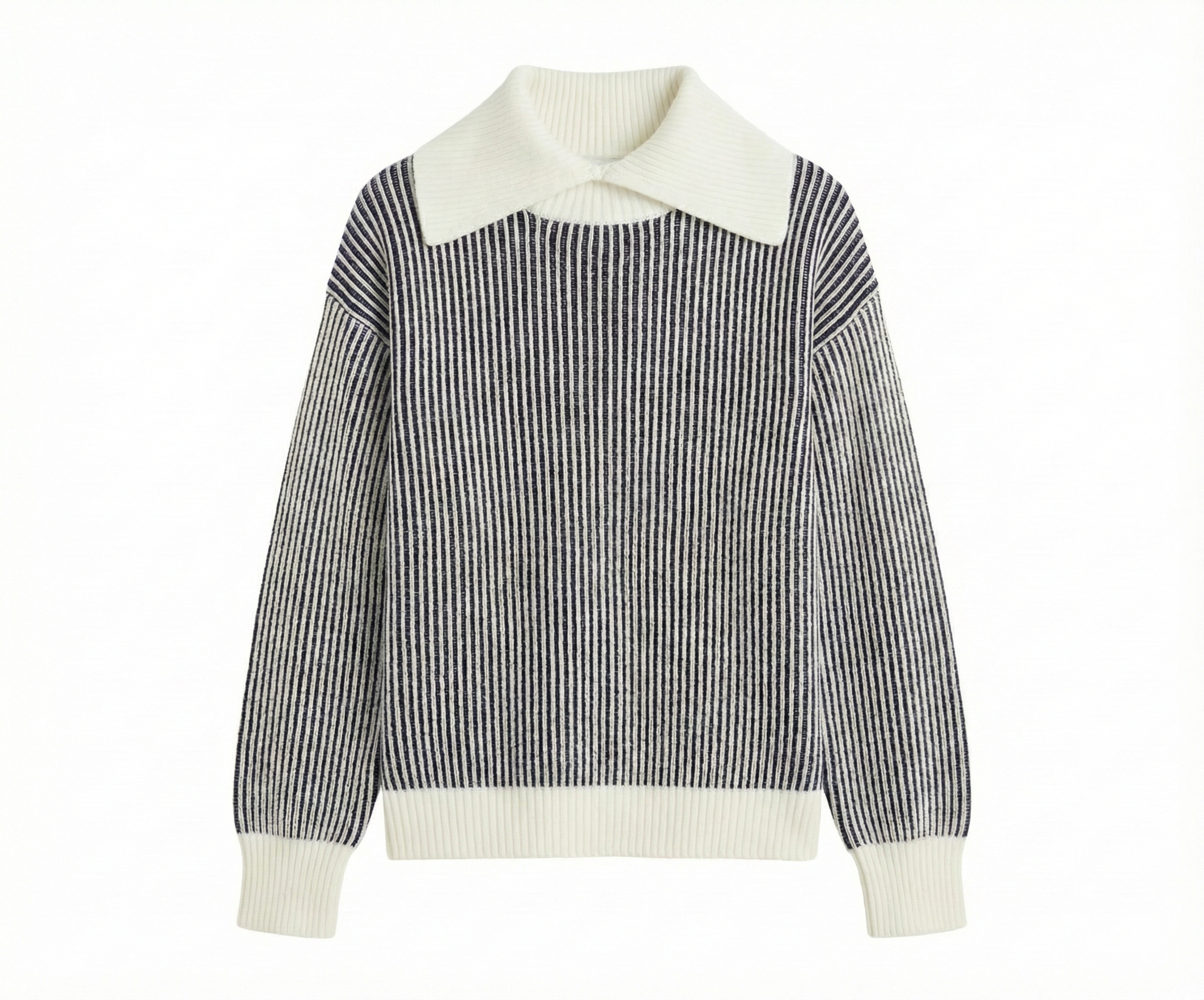 Striped Knit Sweater with Contrast Collar
