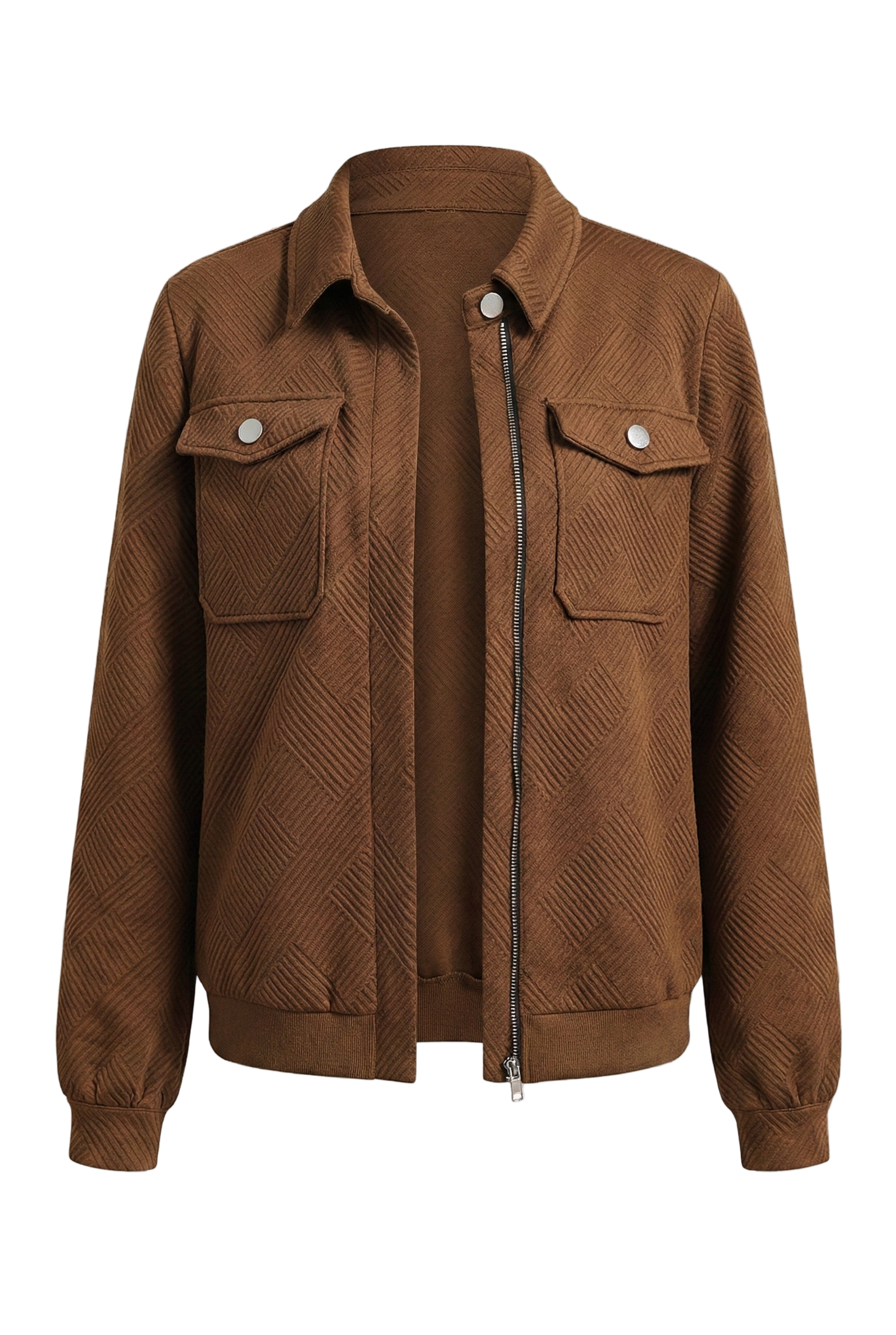 Perfee Textured Zip Up Collared Neck Jacket