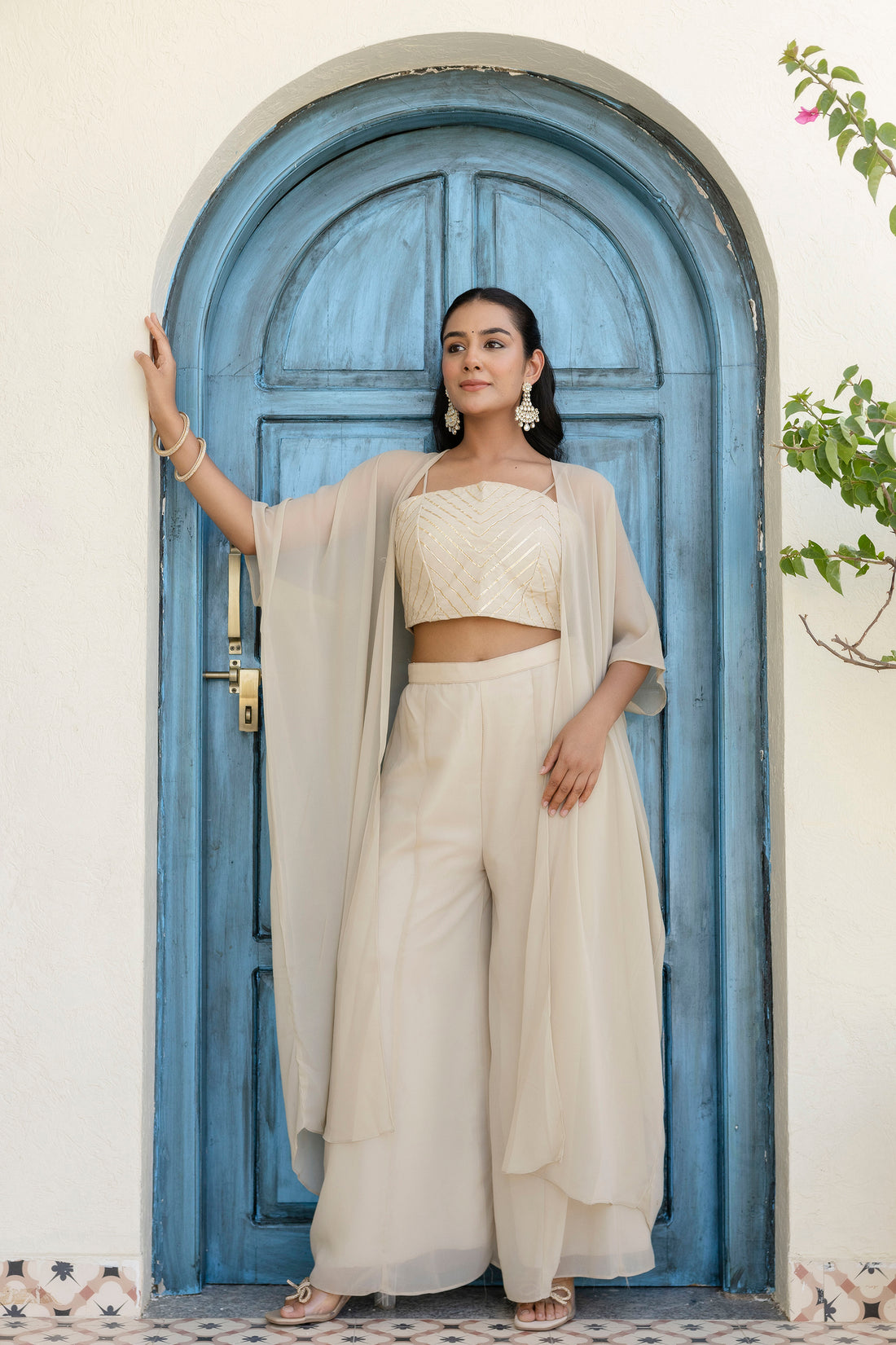 Celvora GlowSet – Gotta Patti Georgette Co-Ord Set with Shrug | Ready-to-Wear Ethnic Fusion Ensemble