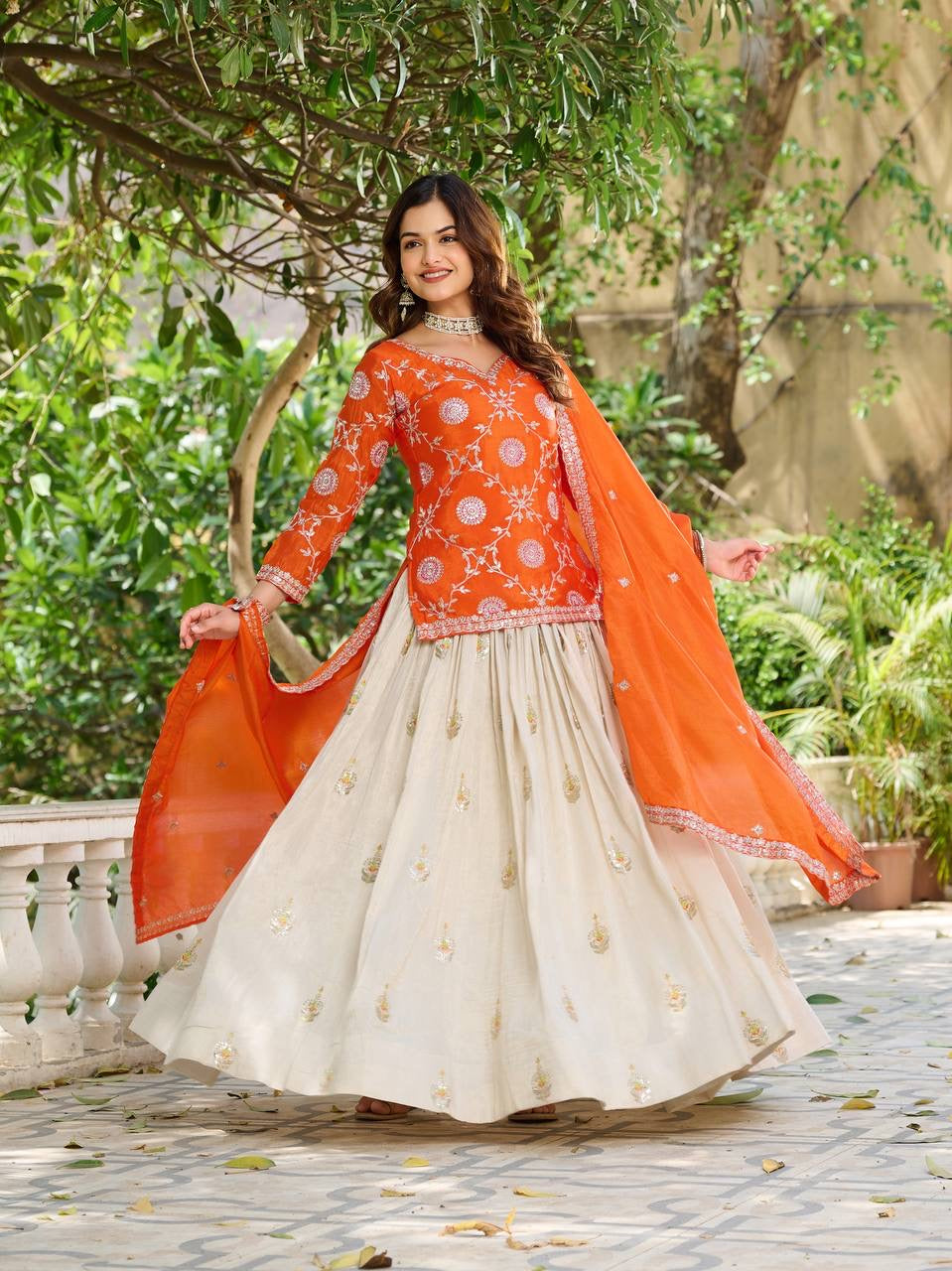 Celvora Real Modelled Festival Lehenga Choli Set – Pure Chinon Kurti, Tissue Silk Lehenga & Heavy Embroidery Dupatta