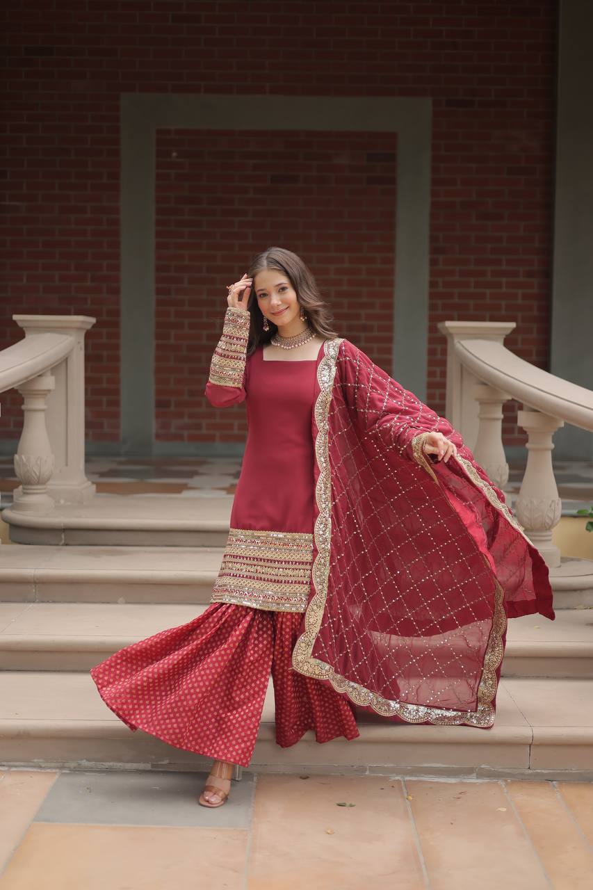 Celvora Signature – Elegant Readymade Top-Sharara-Dupatta Ensembles